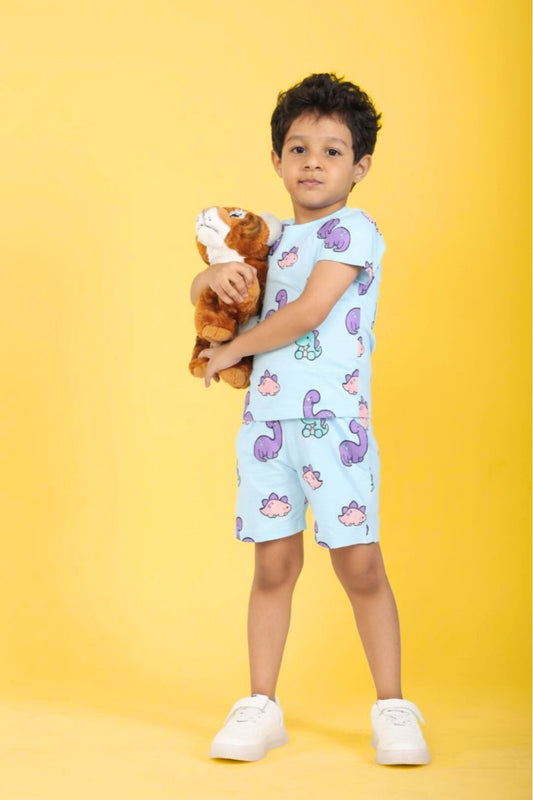 Sky Blue Pure Cotton Printed Co-ord Set for Boys