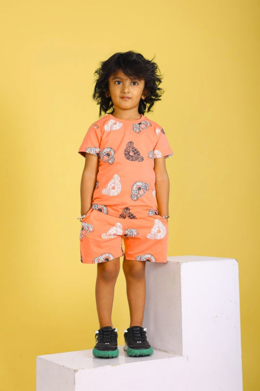 Pure Cotton Orange Printed Co-ord Set for Boys