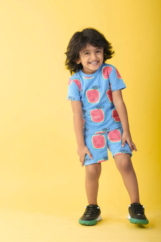 Royal Blue Pure Cotton Printed Co-ord Set for Boys
