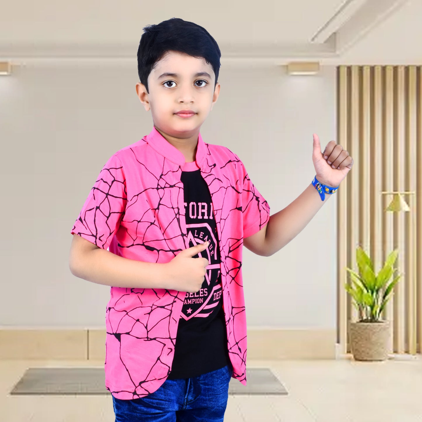Pink /Printed Half Sleeves Pure Cotton Boys T-shirt Attached with Shrug image 2