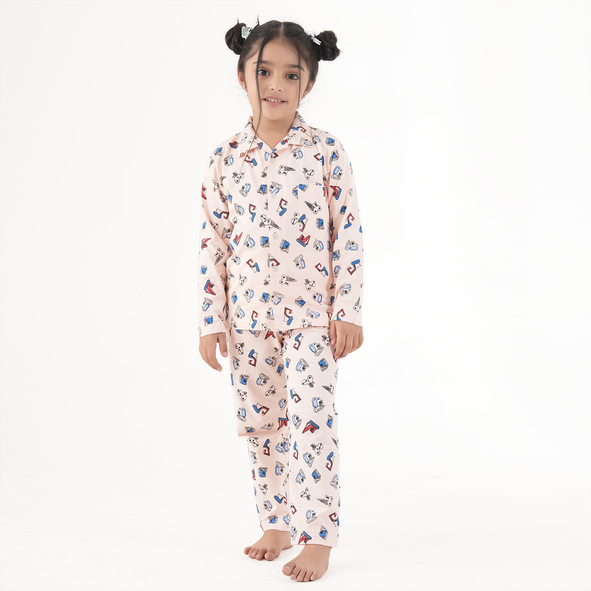 Jam & Sugar Girls Cotton Graphic Printed Full Sleeves Nightsuit - Aqua Blue