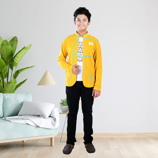 Mustard/Printed Full Sleeves Pure Cotton Boys T-shirt Attached with Shrug image 1