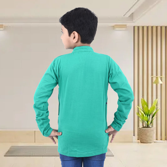Rama Green /Printed Full Sleeves Pure Cotton Boys T-shirt Attached with Shrug image 1