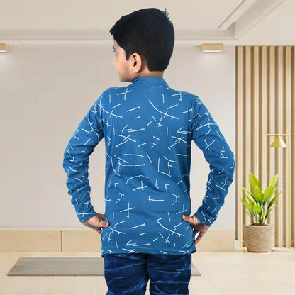 Blue /Airforce Printed Full Sleeves Pure Cotton Boys T-shirt Attached with Shrug image 1