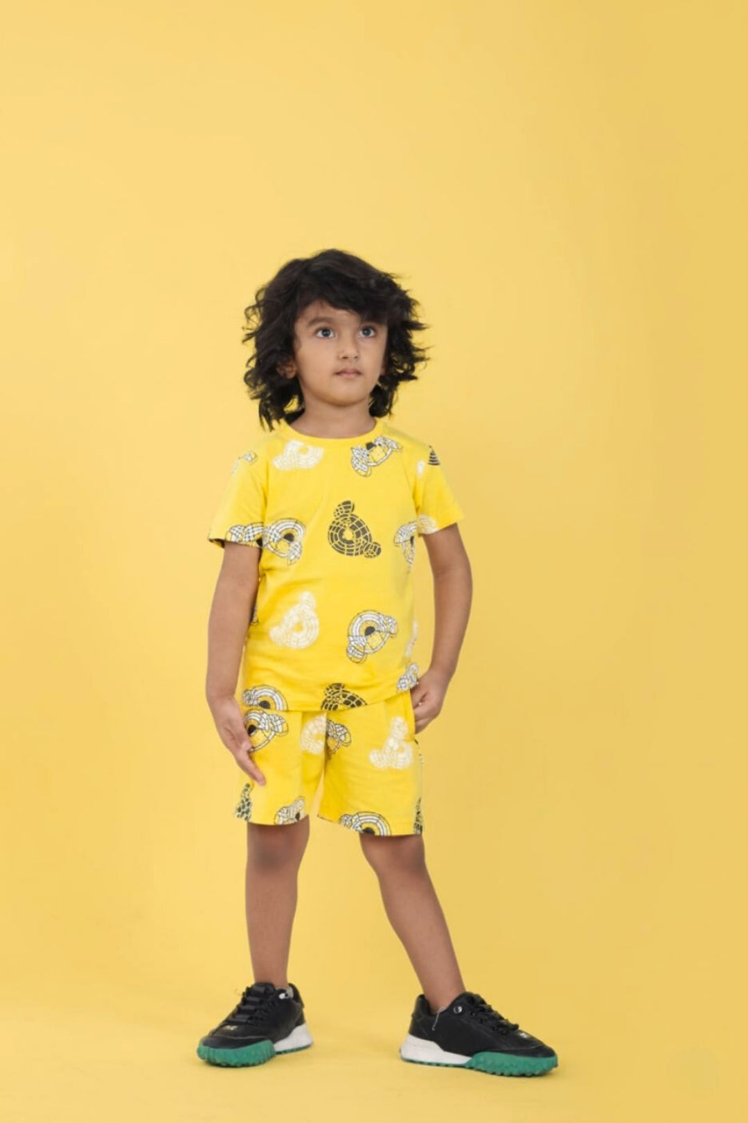 Yellow Pure Cotton Printed Co-ord Set for Boys