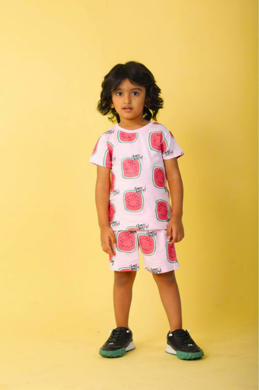 Peach Pure Cotton Printed Co-ord Set for Boys