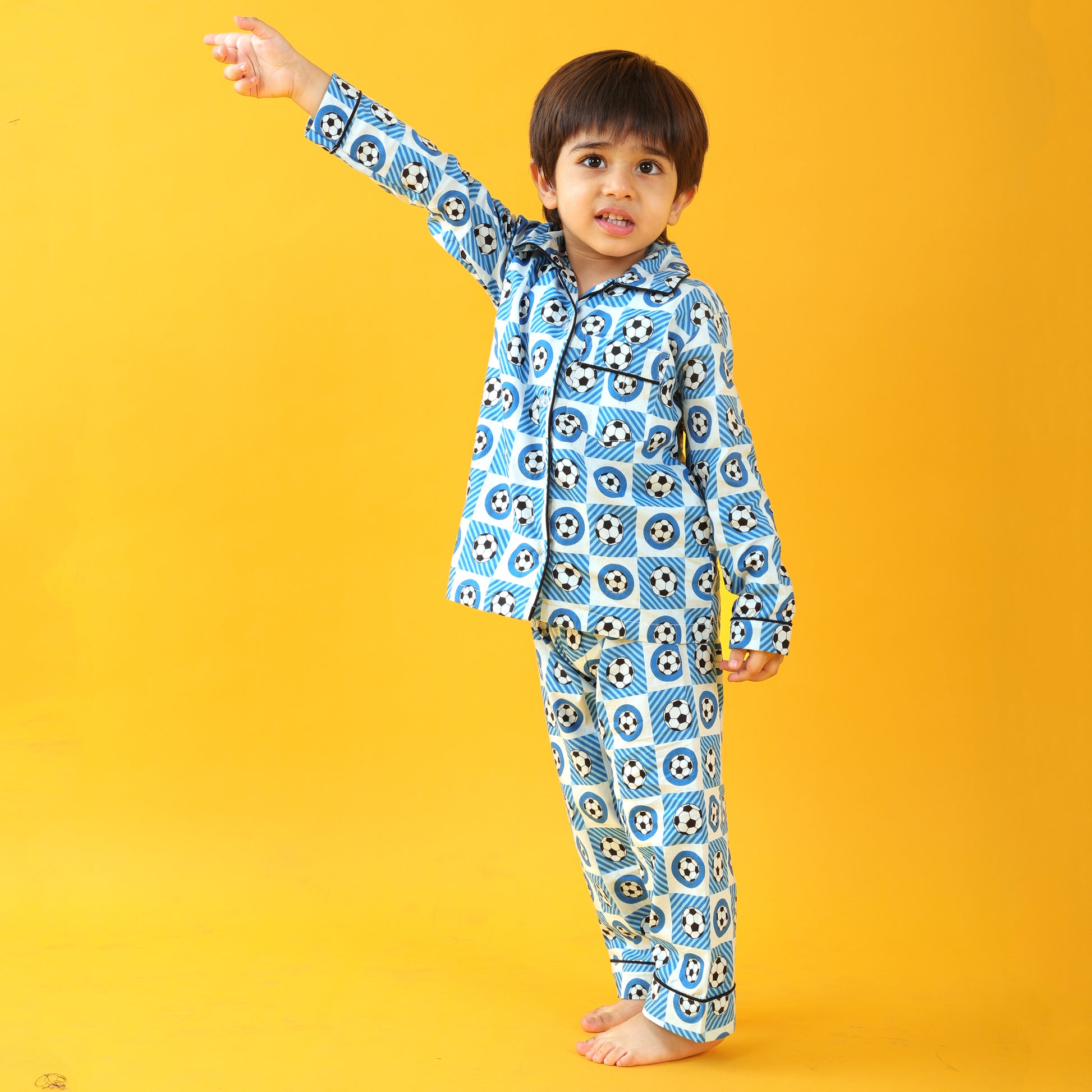 Textile Blue / Soccer Printed Full Sleeves Cotton Kids Night Suit Set image 5