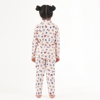 Jam & Sugar Girls Cotton Graphic Printed Full Sleeves Nightsuit - Aqua Blue