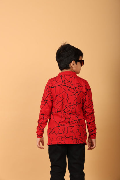 Red Pure Cotton Printed T-shirt with attached Jacket for Boys