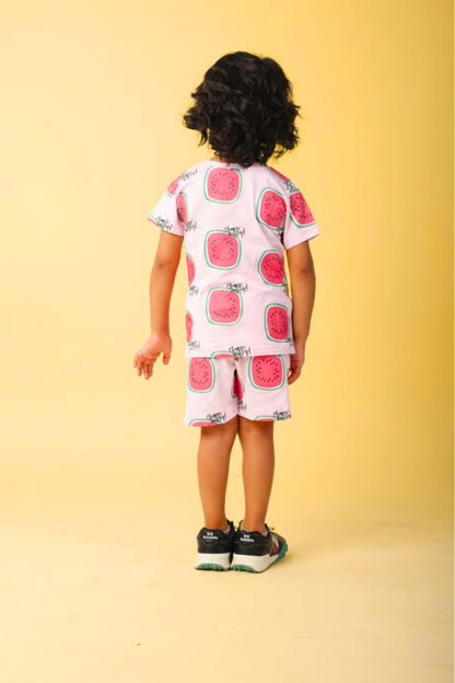 Peach Pure Cotton Printed Co-ord Set for Boys