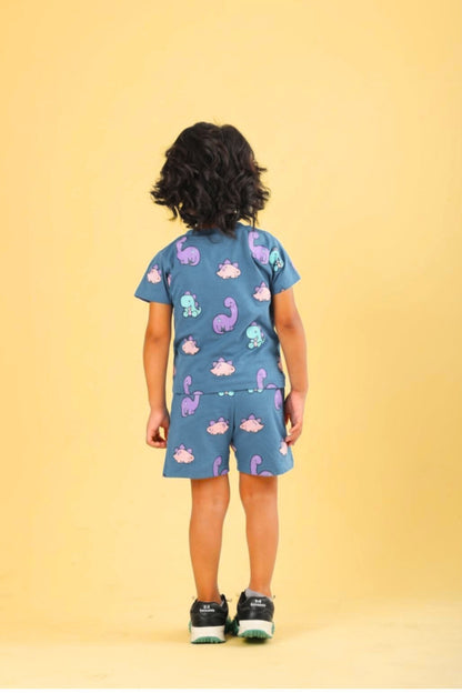Airforce Blue Pure Cotton Printed Co-ord Set for Boys