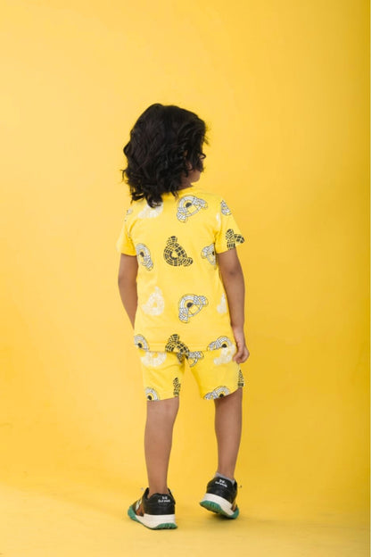 Yellow Pure Cotton Printed Co-ord Set for Boys