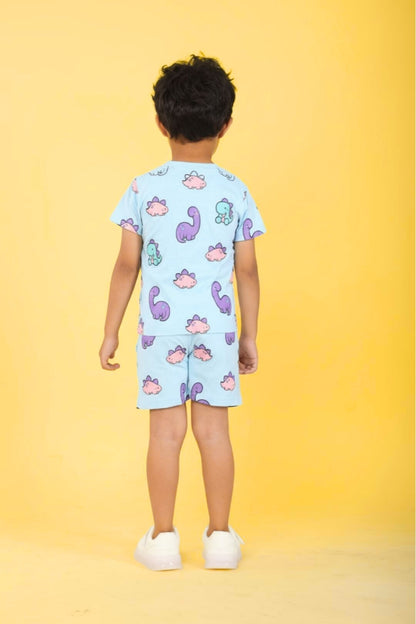 Sky Blue Pure Cotton Printed Co-ord Set for Boys
