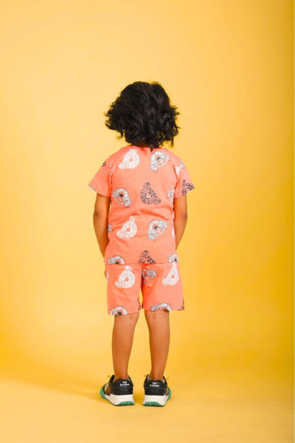 Pure Cotton Orange Printed Co-ord Set for Boys