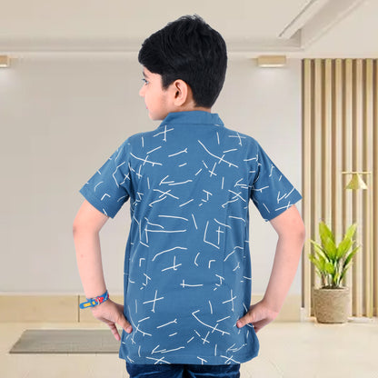 Blue /Airforce Printed Half Sleeves Pure Cotton Boys T-shirt Attached with Shrug image 1
