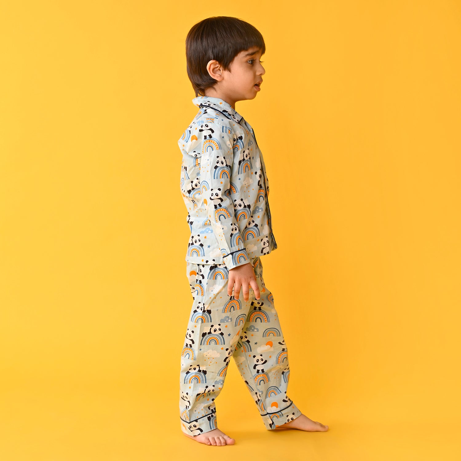Grey / Panda Printed Full Sleeves Cotton Kids Night Suit image 2
