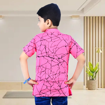 Pink /Printed Half Sleeves Pure Cotton Boys T-shirt Attached with Shrug image 1