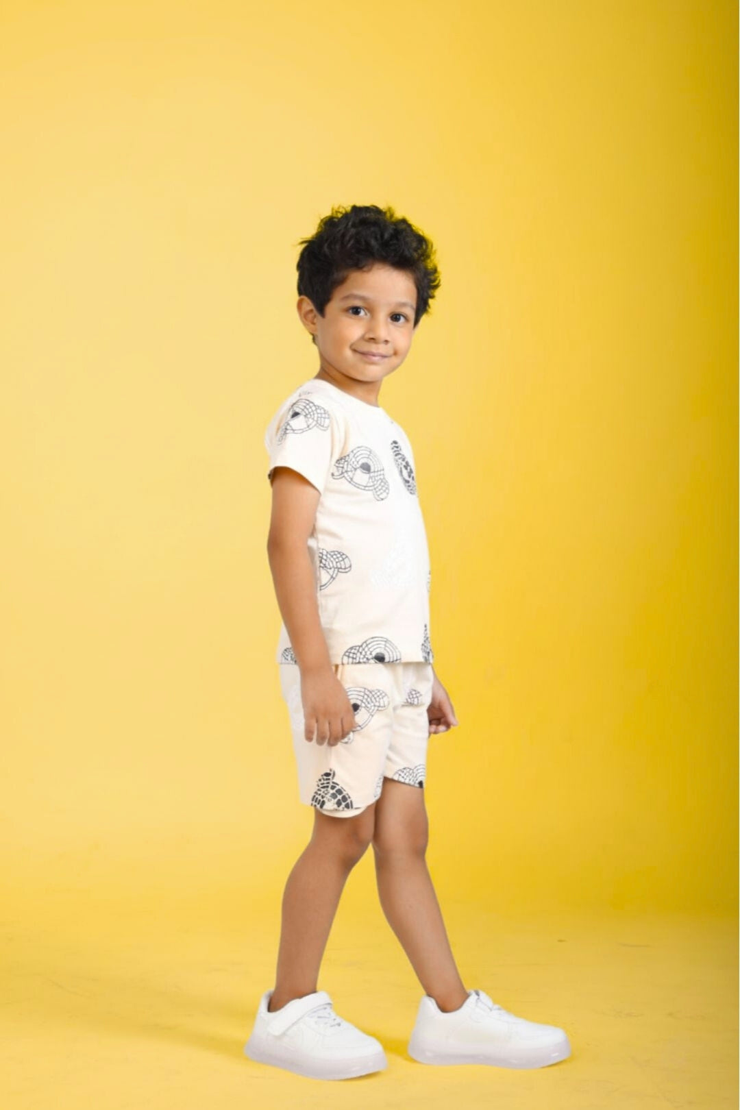 Cream Pure Cotton Printed Co-ord Set for Boys