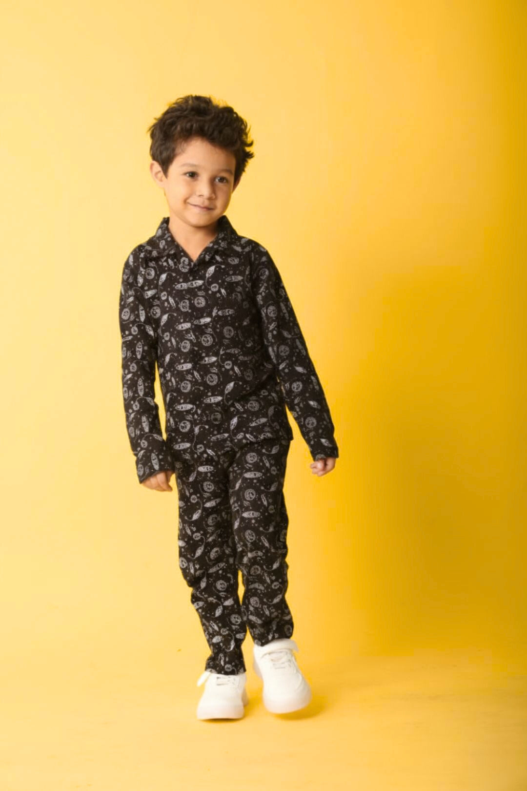 Black Pure Cotton Printed Nightsuit for Boys