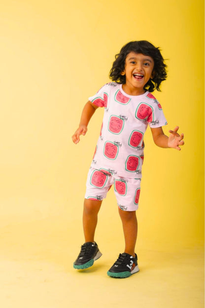 Peach Pure Cotton Printed Co-ord Set for Boys