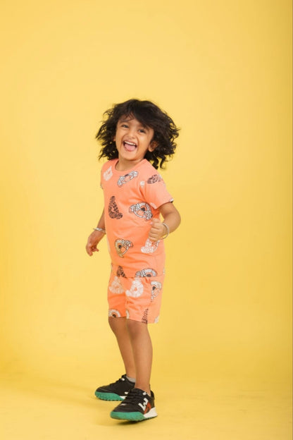 Pure Cotton Orange Printed Co-ord Set for Boys