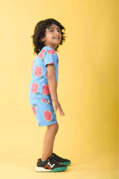 Royal Blue Pure Cotton Printed Co-ord Set for Boys