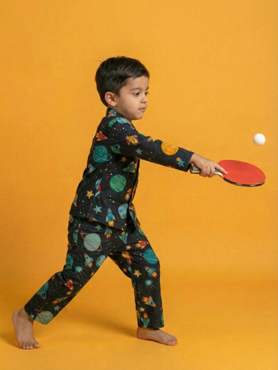 Black Graphic Printed Full Sleeves Nightsuit for Boys