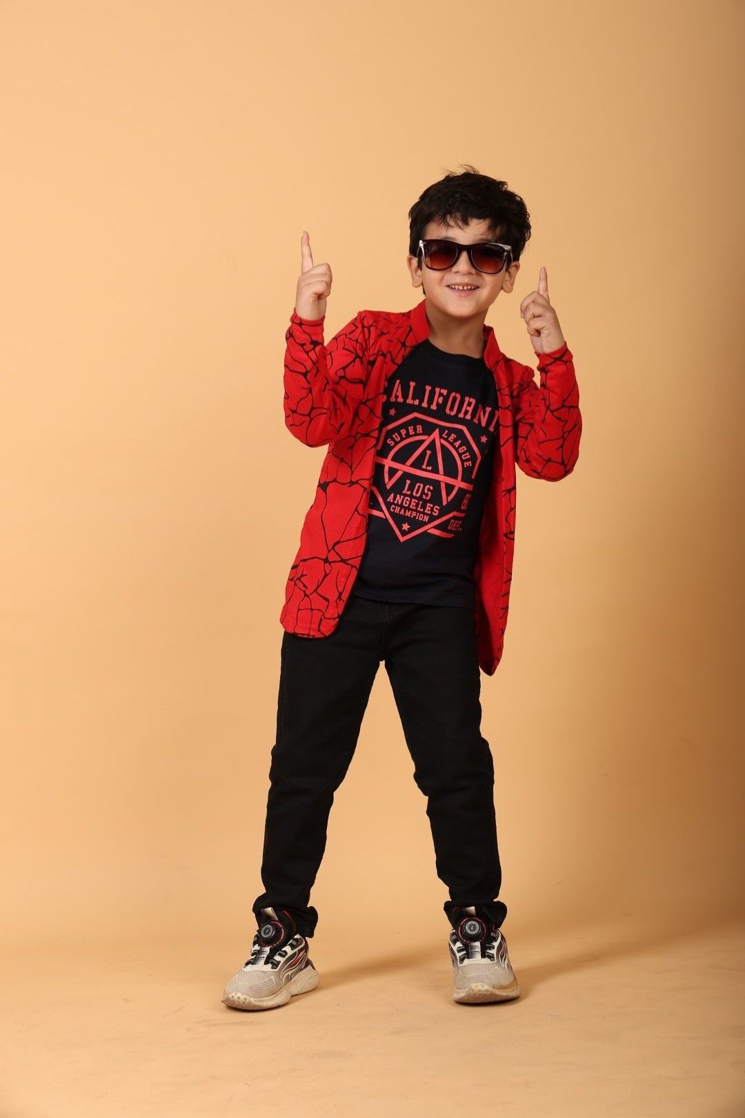 Red Pure Cotton Printed T-shirt with attached Jacket for Boys