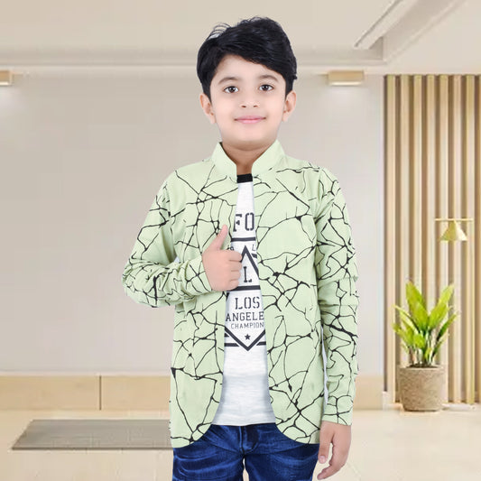 Pista Green /Printed Full Sleeves Pure Cotton Boys T-shirt Attached with Shrug image 0