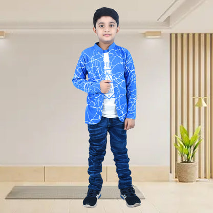 Royal Blue /Printed Full Sleeves Pure Cotton Boys T-shirt Attached with Shrug image 5