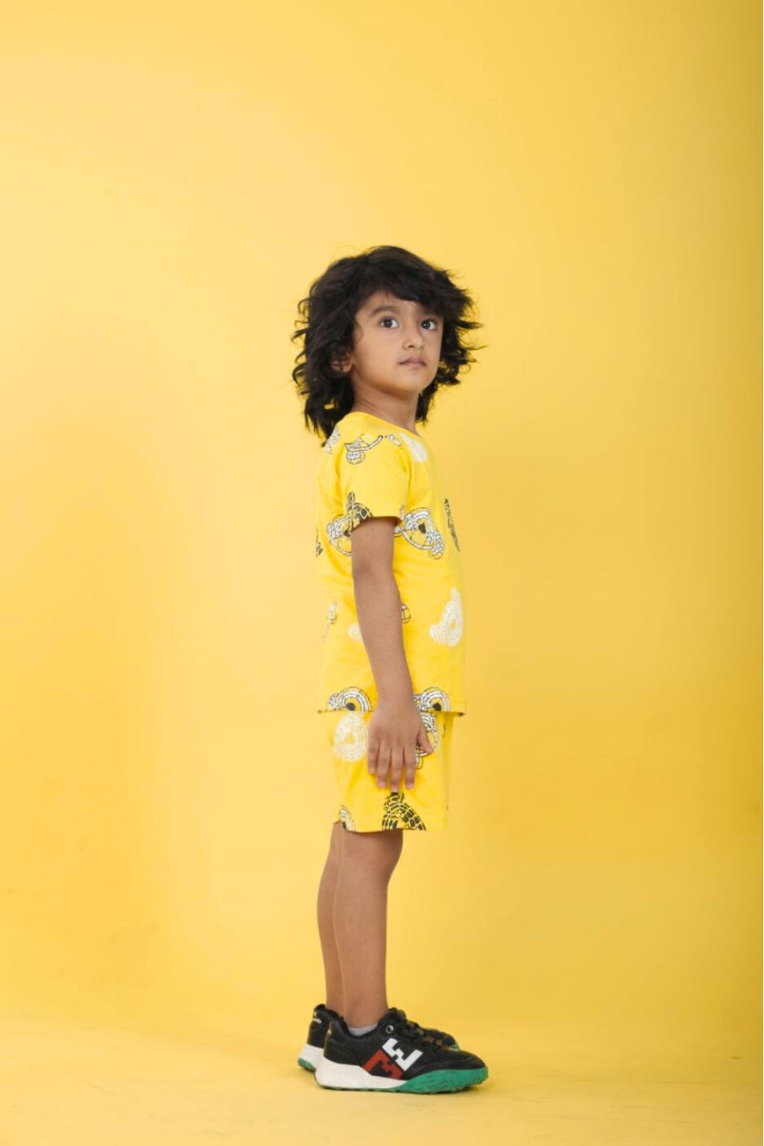 Yellow Pure Cotton Printed Co-ord Set for Boys