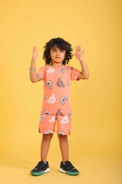 Pure Cotton Orange Printed Co-ord Set for Boys