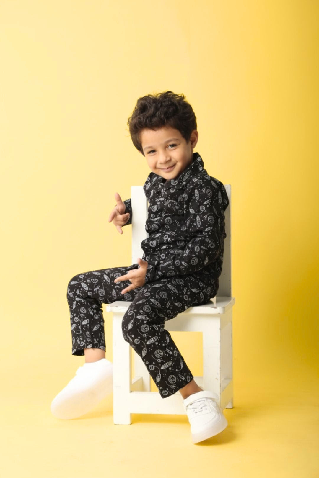 Black Pure Cotton Printed Nightsuit for Boys
