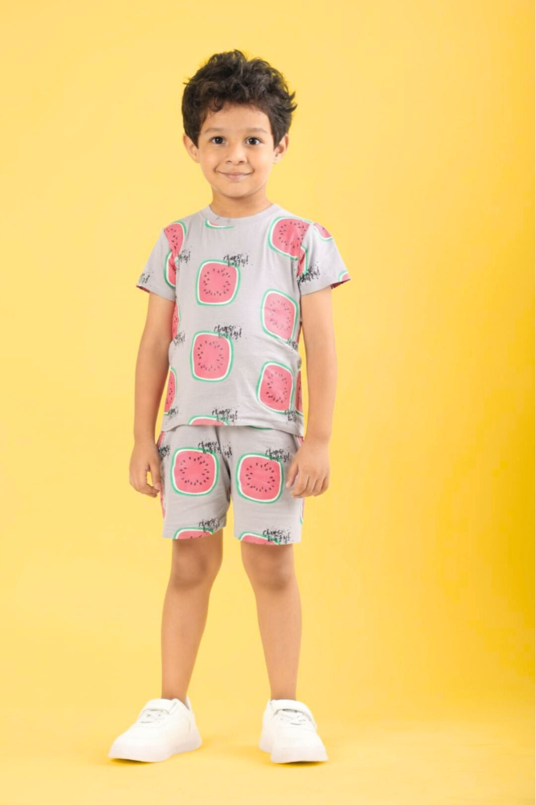 Grey Pure Cotton Printed Co-ord Set for Boys