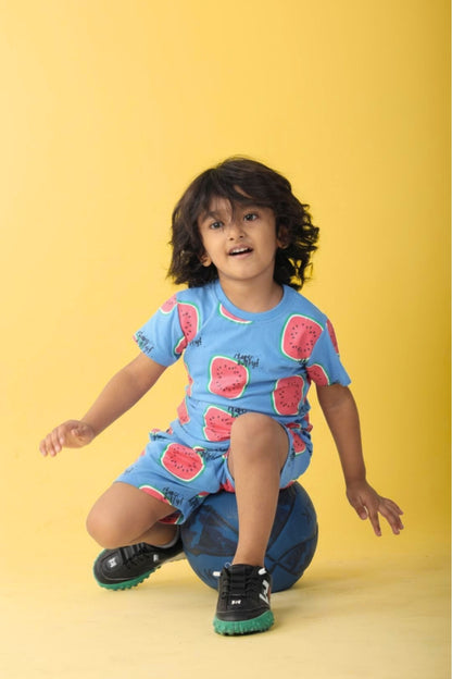 Royal Blue Pure Cotton Printed Co-ord Set for Boys