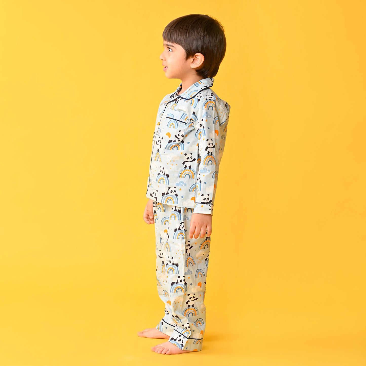 Grey / Panda Printed Full Sleeves Cotton Kids Night Suit image 3