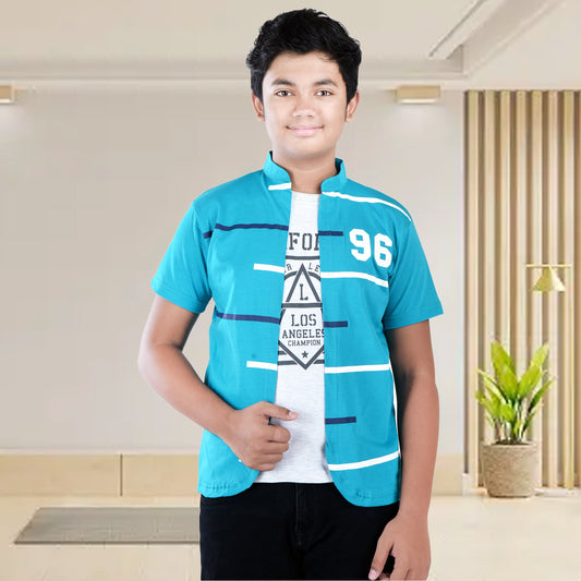 Green /Printed Half Sleeves Pure Cotton Boys T-shirt Attached with Shrug image 0