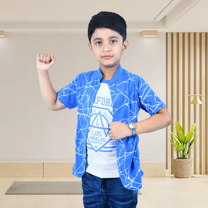 Royal Blue /Printed Half Sleeves Pure Cotton Boys T-shirt Attached with Shrug image 3