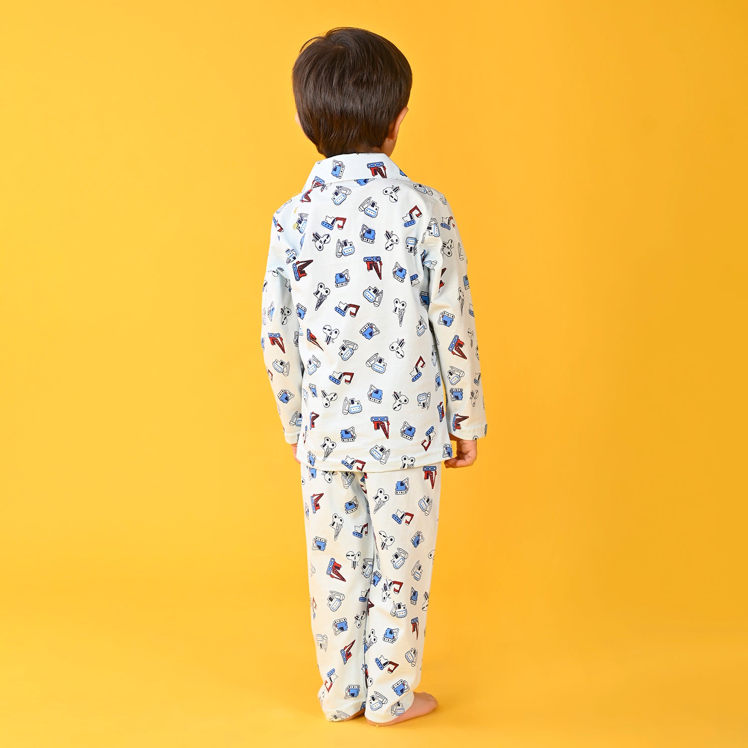 Light Blue / Bulldozar Car Printed Full Sleeves Cotton Kids Night Suit image 4