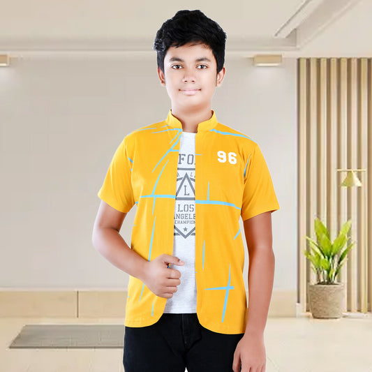 Mustard /Printed Half Sleeves Pure Cotton Boys T-shirt Attached with Shrug image 0