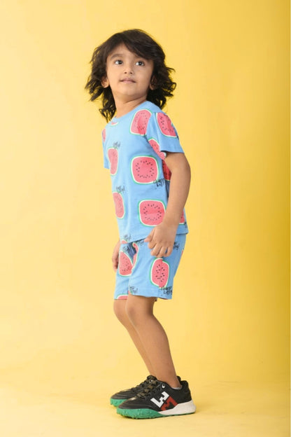 Royal Blue Pure Cotton Printed Co-ord Set for Boys