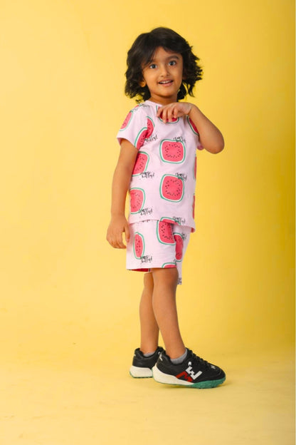 Peach Pure Cotton Printed Co-ord Set for Boys
