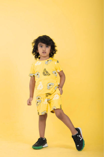 Yellow Pure Cotton Printed Co-ord Set for Boys