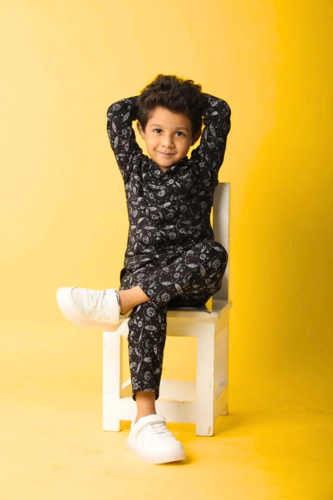Black Pure Cotton Printed Nightsuit for Boys