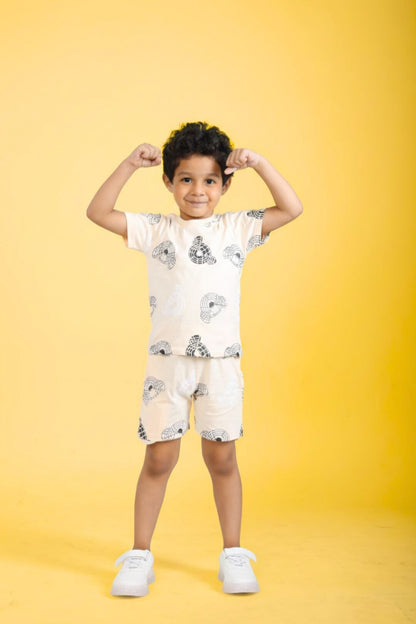 Cream Pure Cotton Printed Co-ord Set for Boys