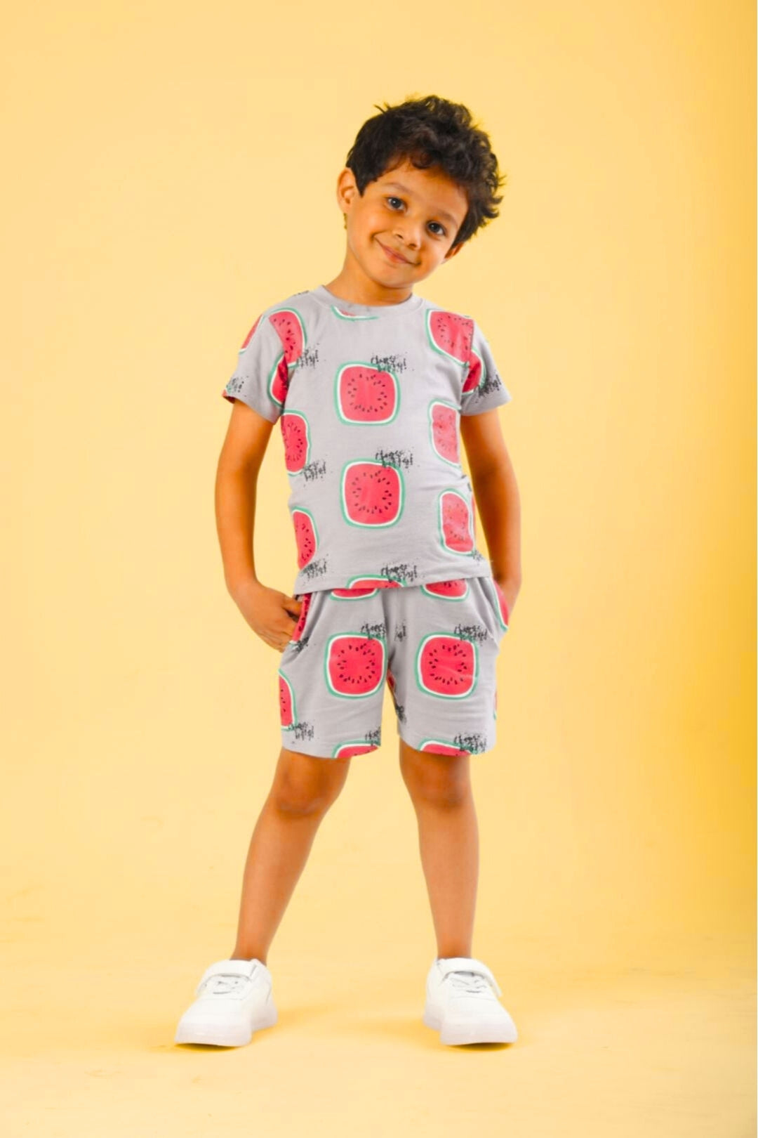 Grey Pure Cotton Printed Co-ord Set for Boys
