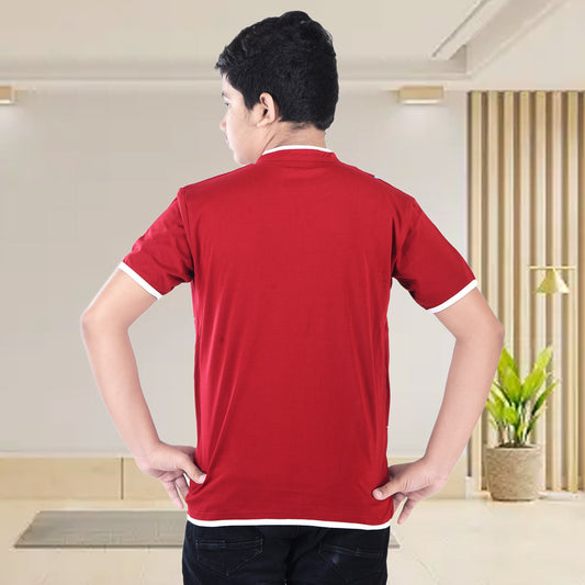 Maroon /Printed Half Sleeves Pure Cotton Boys T-shirt Attached with Shrug image 1