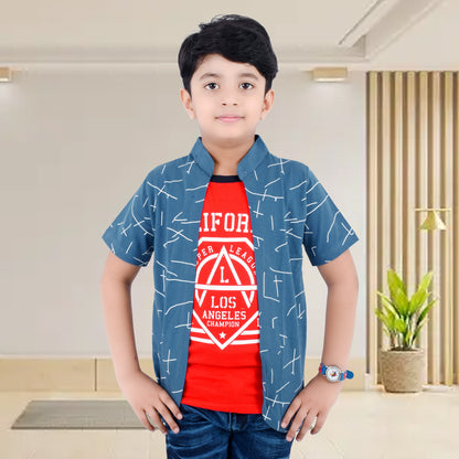 Blue /Airforce Printed Half Sleeves Pure Cotton Boys T-shirt Attached with Shrug image 0