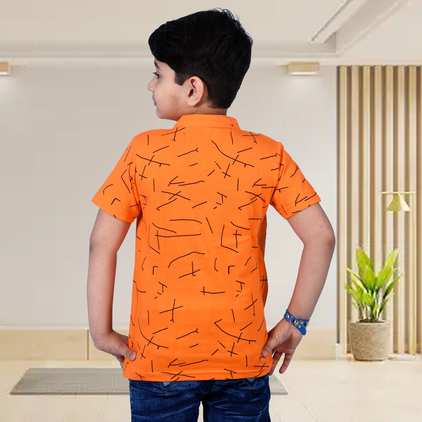 Orange /Printed Half Sleeves Pure Cotton Boys T-shirt Attached with Shrug image 1