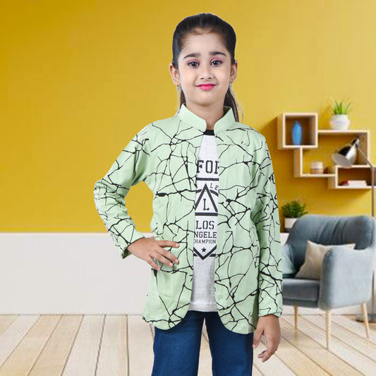 Pista Green /Printed Full Sleeves Pure Cotton Girls T-shirt Attached with Shrug image 0